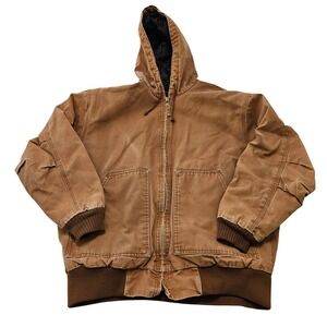 Key Apparel Mens Brown Duck Canvas Hooded Work Chore Jacket Quilted Lined Size L